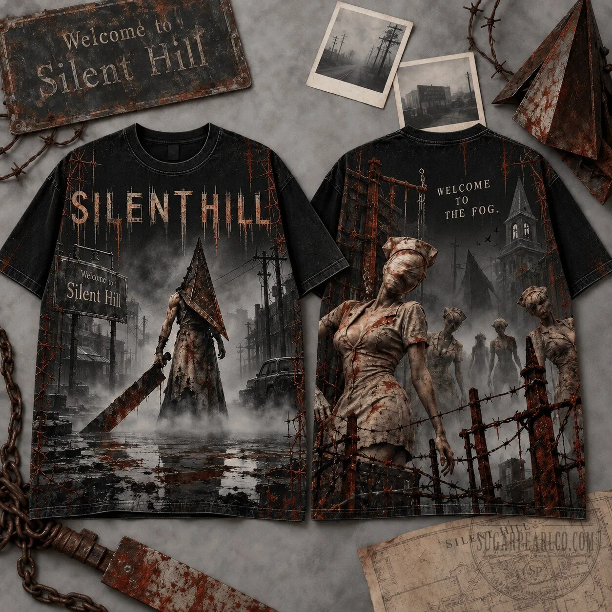 Silent Hill Welcome To The Fog Pyramid Head And Nurse T-Shirt