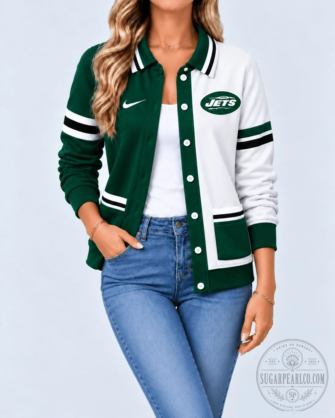 New York Jets National Football League Classic Varsity Button-Up Jacket 1 New York Jets National Football League Classic Varsity Button-Up Jacket