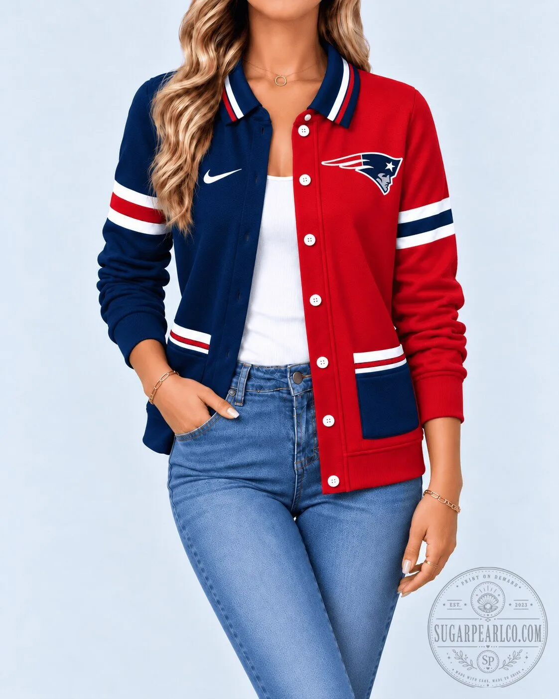 New England Patriots NFL Varsity Button-Up Jacket for Women