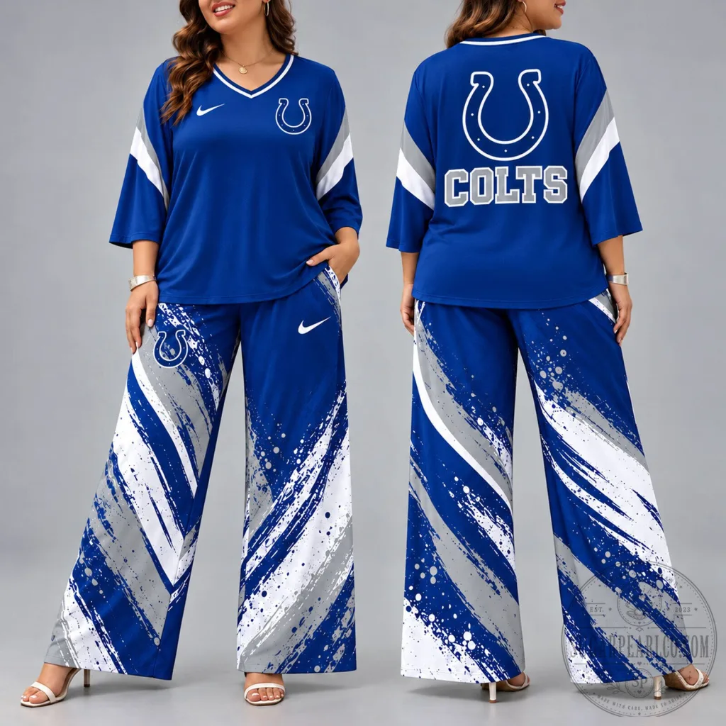 Indianapolis Colts Women's Premium National Football League Game Day Spirit V-Neck Wide-Leg Pants Set Indianapolis Colts Women's Premium National Football League Game Day Spirit V-Neck Wide-Leg Pants Set