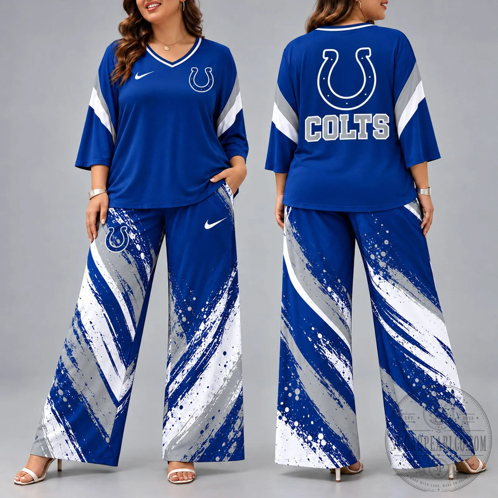 Indianapolis Colts Women's Premium National Football League Game Day Spirit V-Neck Wide-Leg Pants Set