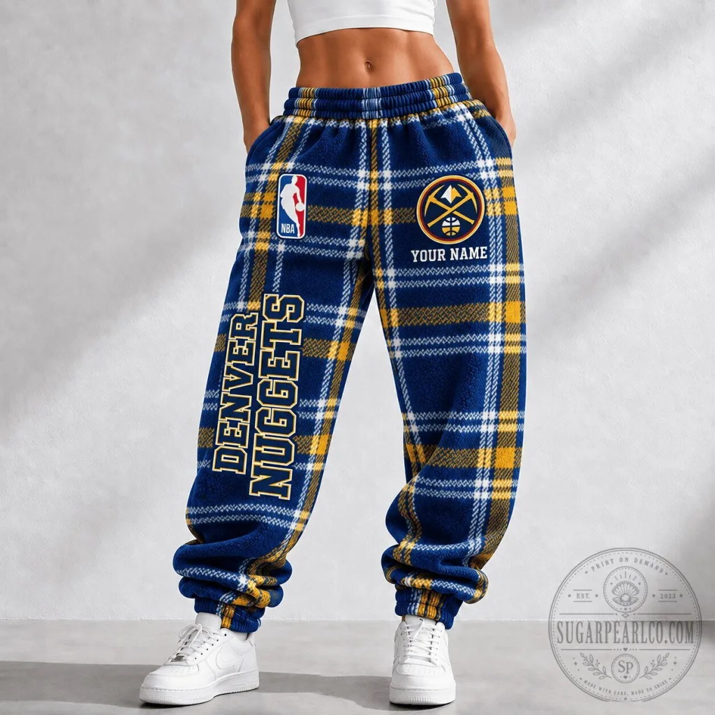 Denver Nuggets NBA Plaid Pattern Custom Name Jogger Pants Denver Nuggets NBA Plaid Pattern Custom Name Jogger Pants