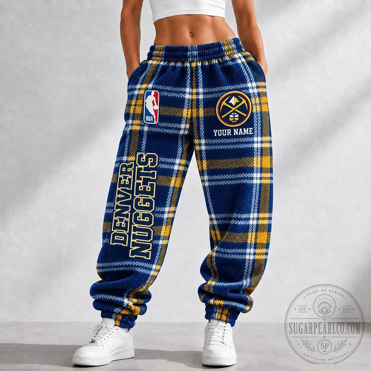 Denver Nuggets NBA Plaid Pattern Custom Name Jogger Pants