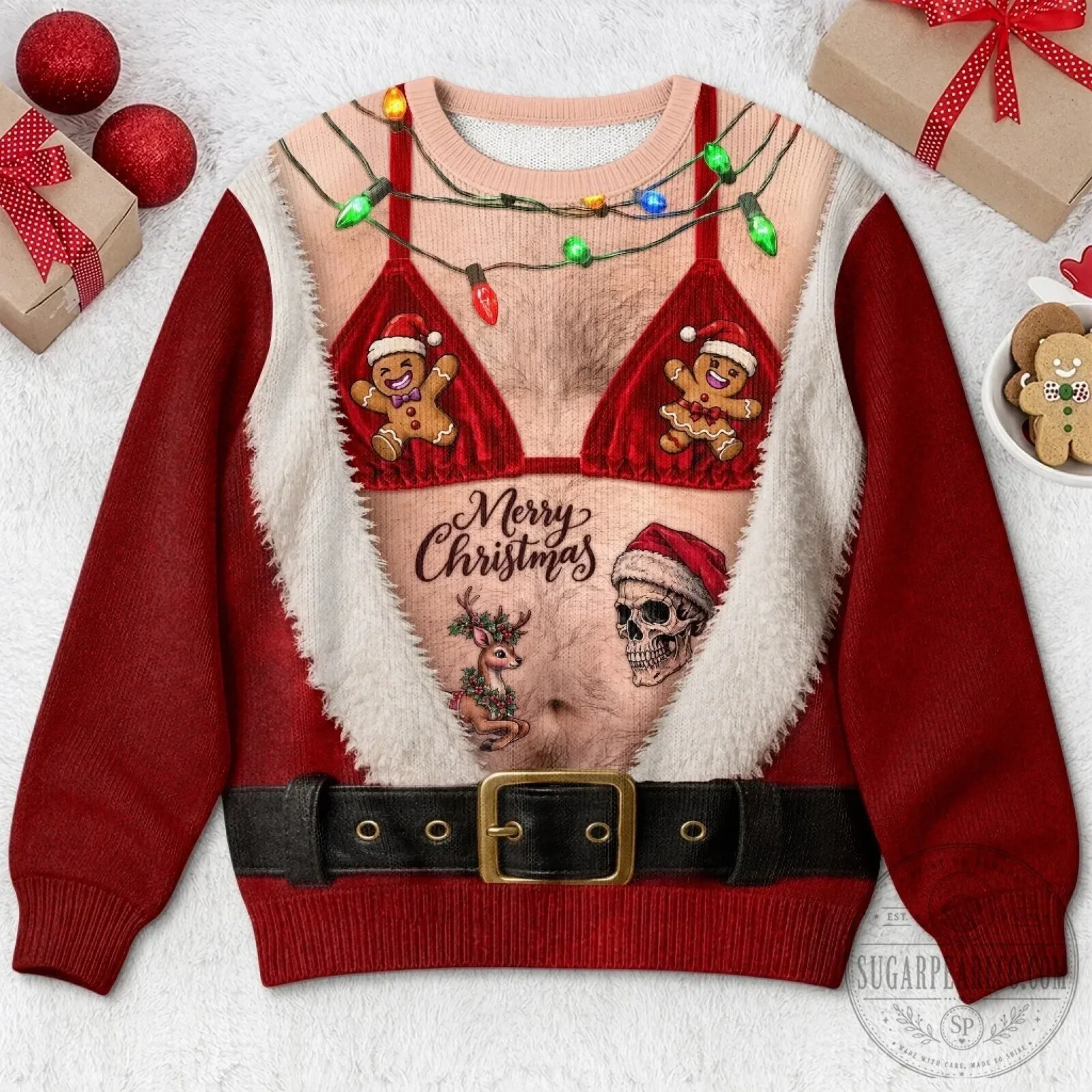 Funny Hairy Chest Christmas Bikini Gingerbread Man Ugly Christmas Sweatshirt 9 Funny Hairy Chest Christmas Bikini Gingerbread Man Ugly Christmas Sweatshirt