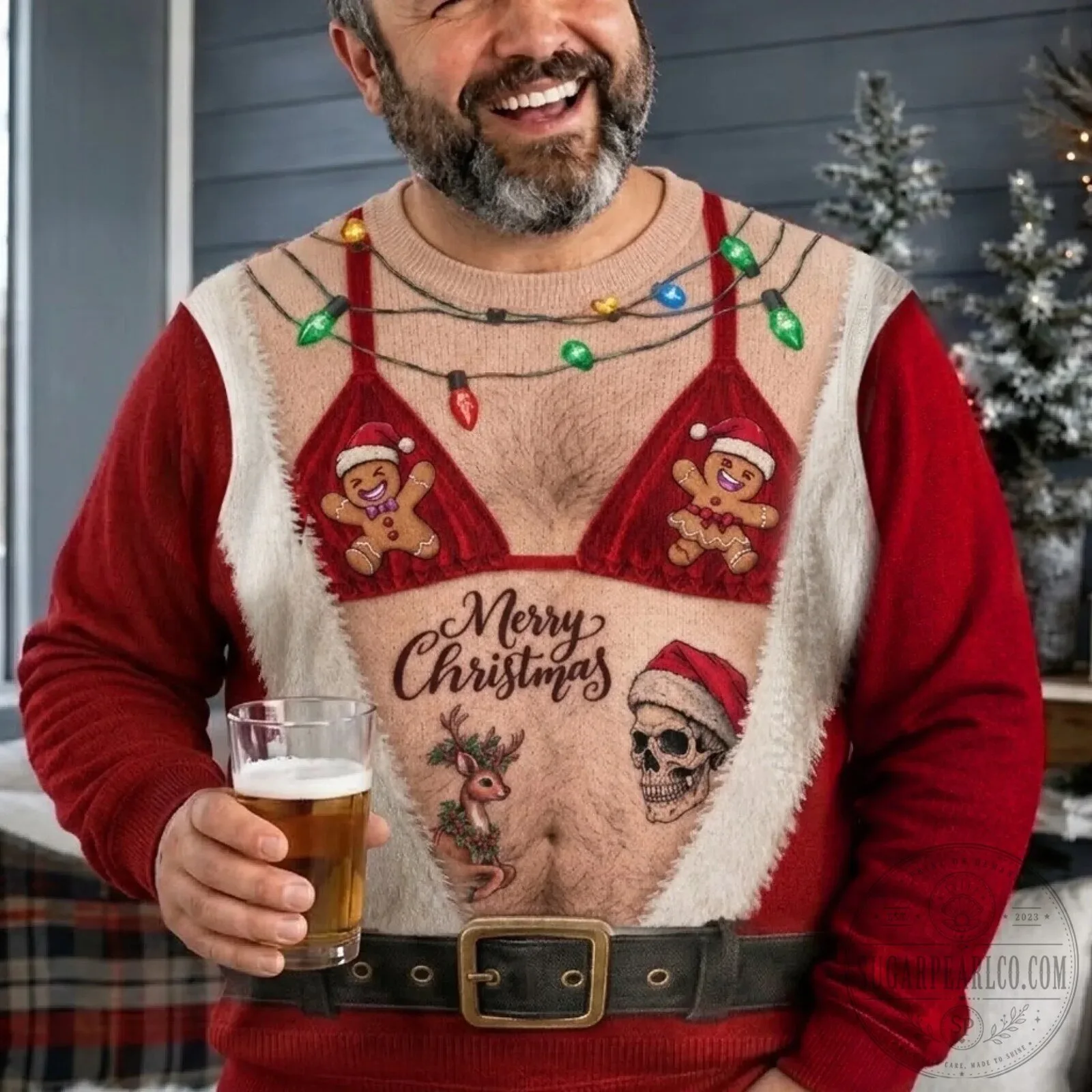 Funny Hairy Chest Christmas Bikini Gingerbread Man Ugly Christmas Sweatshirt 10 Funny Hairy Chest Christmas Bikini Gingerbread Man Ugly Christmas Sweatshirt