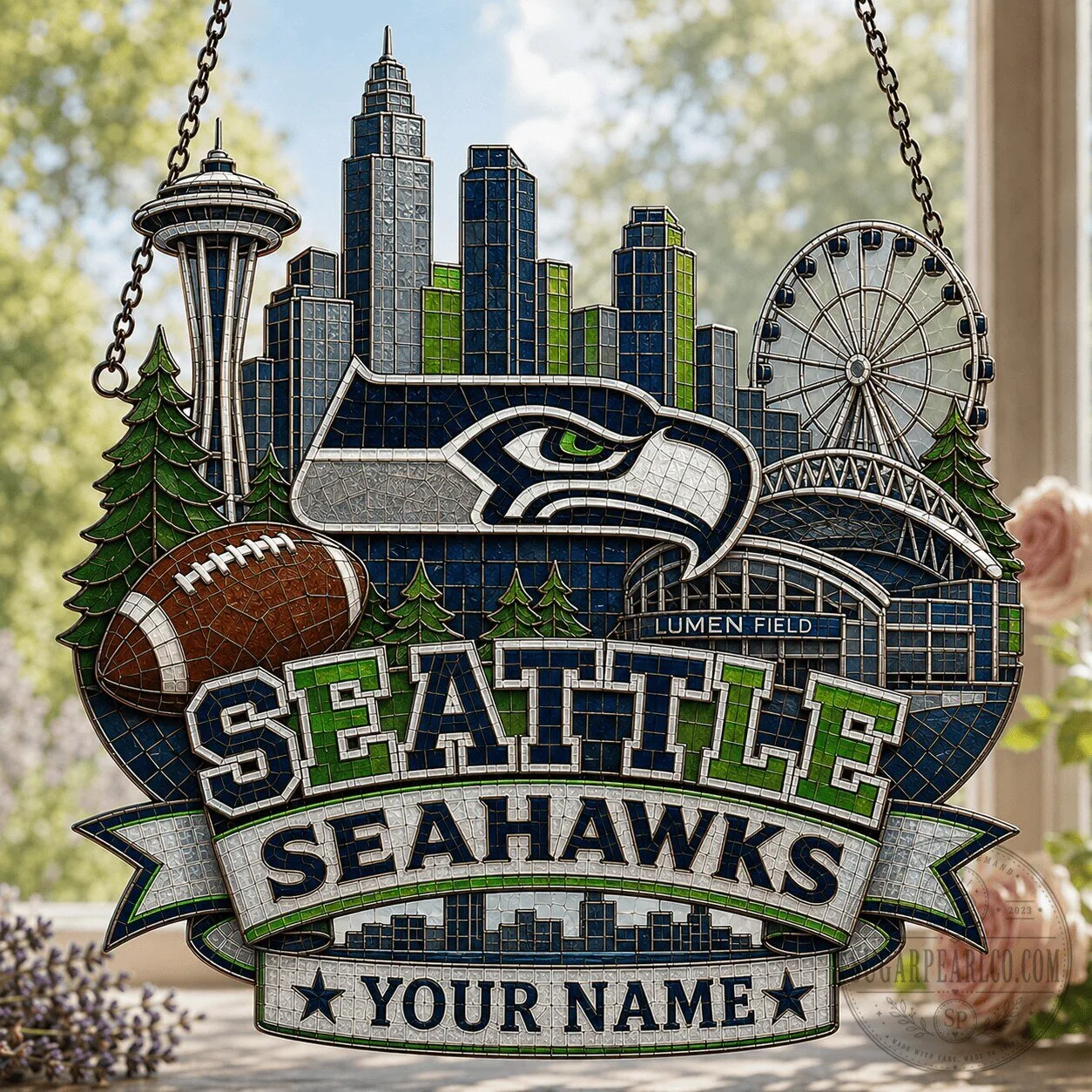 Seattle Seahawks Stained Glass Style Suncatcher Window Hanging