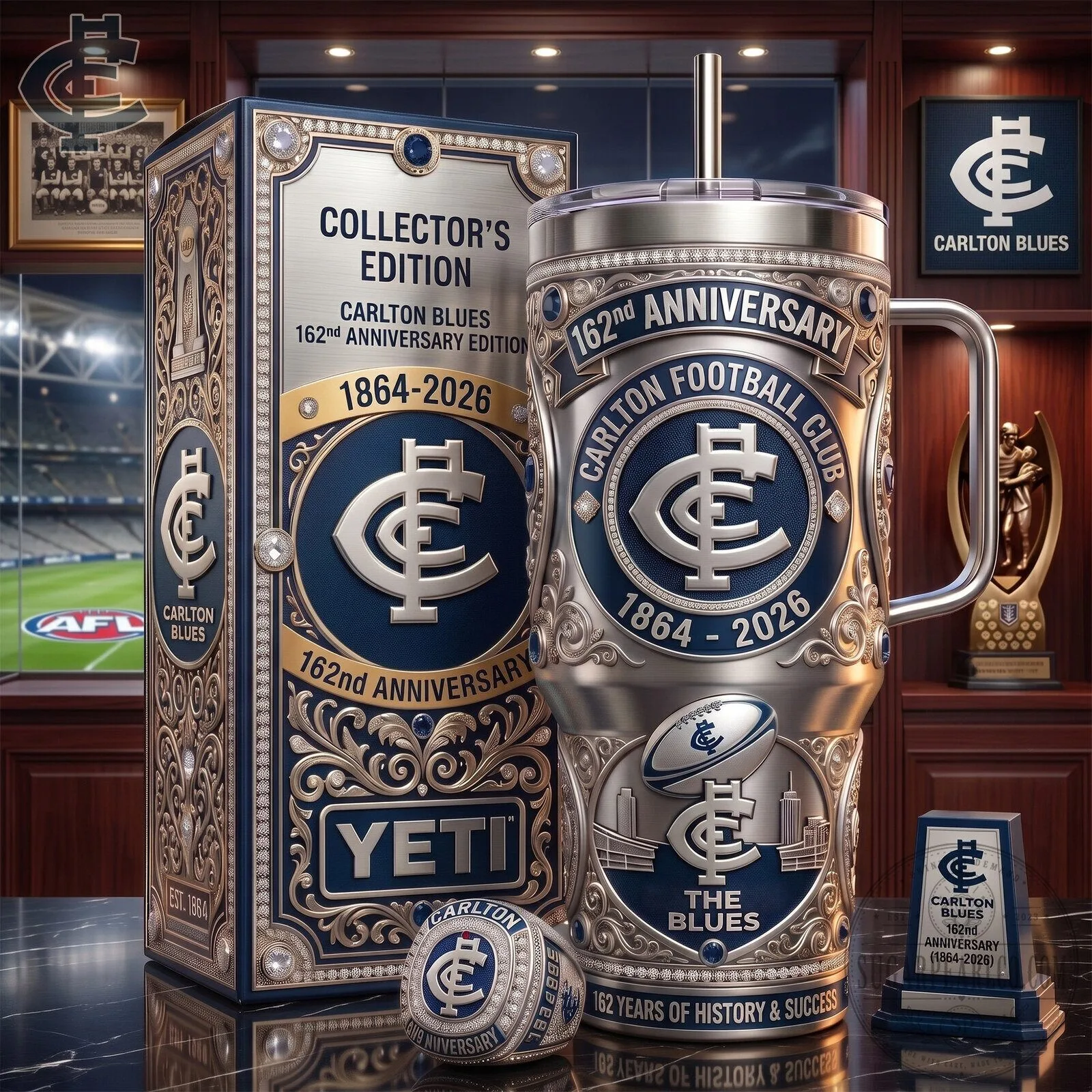 Carlton Blues 162nd Anniversary Football Club Stainless Steel Tumbler with Handle