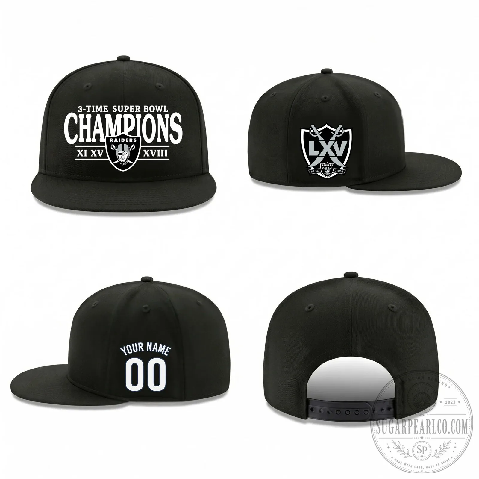 Personalized Snapback Hat for Las Vegas Raiders - Three Time Super Bowl Champions