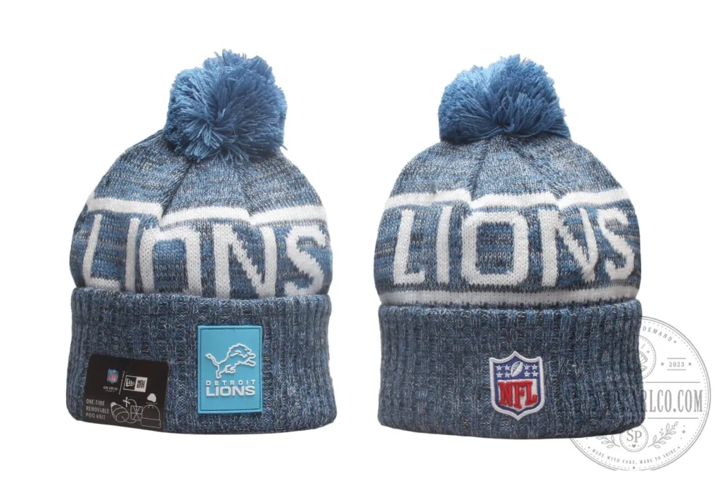 Detroit Lions NFL Blue White Cuffed Knit Beanie Hat with Pom Detroit Lions NFL Blue White Cuffed Knit Beanie Hat with Pom