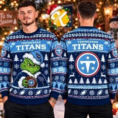 Grinch Holiday Ugly Sweater for Christmas - Tennessee Titans Design 3 Grinch Holiday Ugly Sweater for Christmas - Tennessee Titans Design