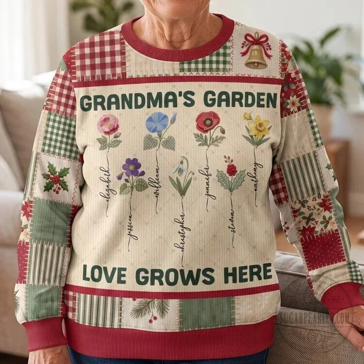 Grandma's Garden Love Grows Here Personalized Birth Flower Sweatshirt 8 Grandma