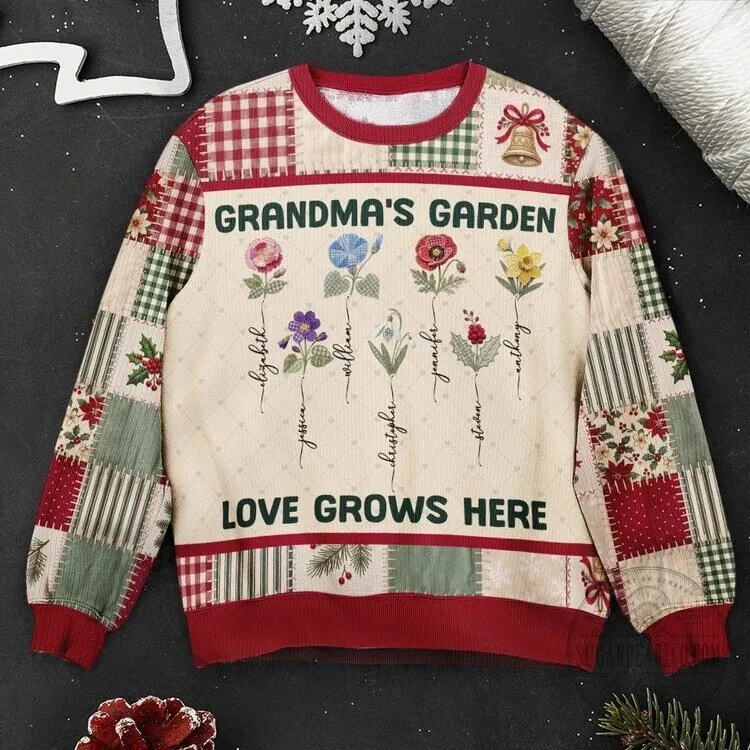 Grandma's Garden Love Grows Here Personalized Birth Flower Sweatshirt 11 Grandma