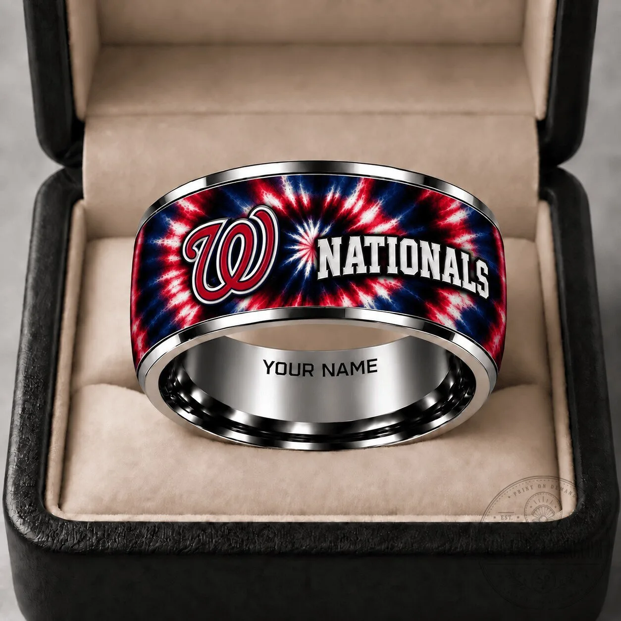 Washington Nationals Tie Dye Baseball Team Logo Tungsten Steel Ring 2 Washington Nationals Tie Dye Baseball Team Logo Tungsten Steel Ring
