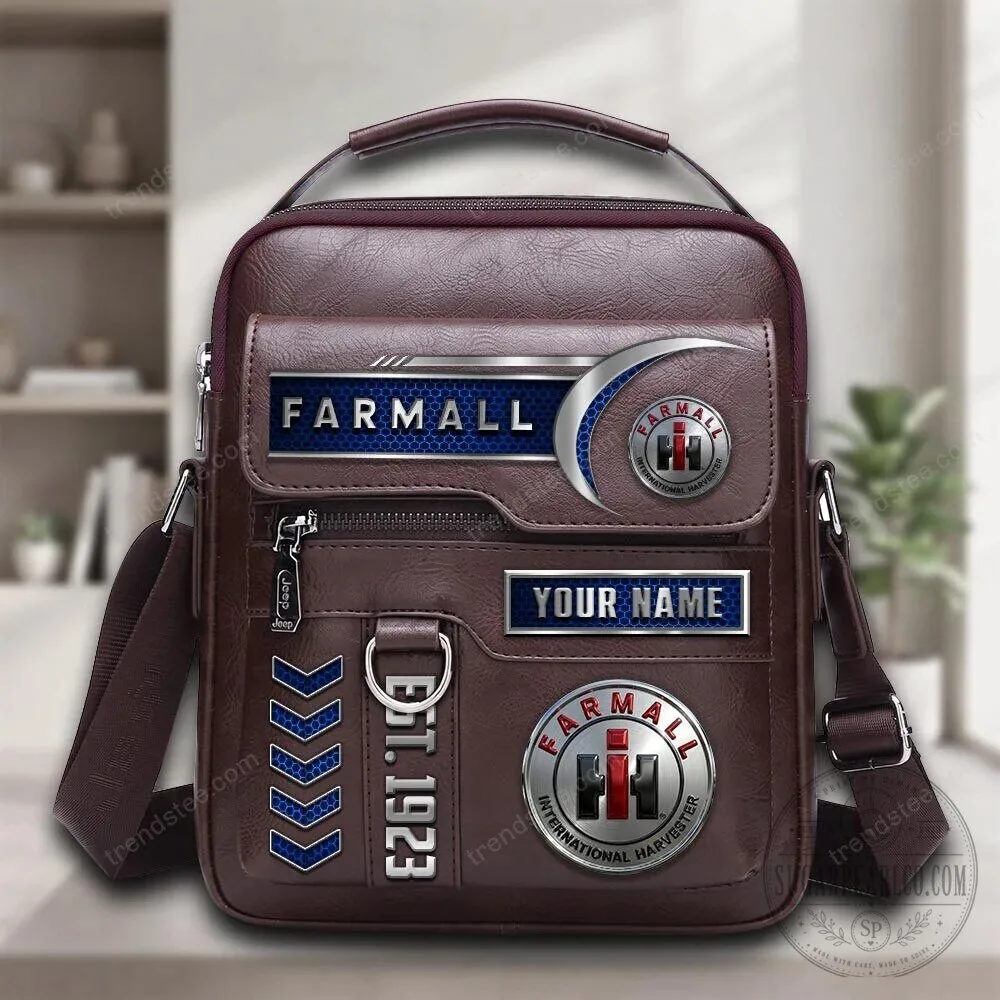 Farmall International Harvester Tractor Logo Brown Leather Crossbody Bag