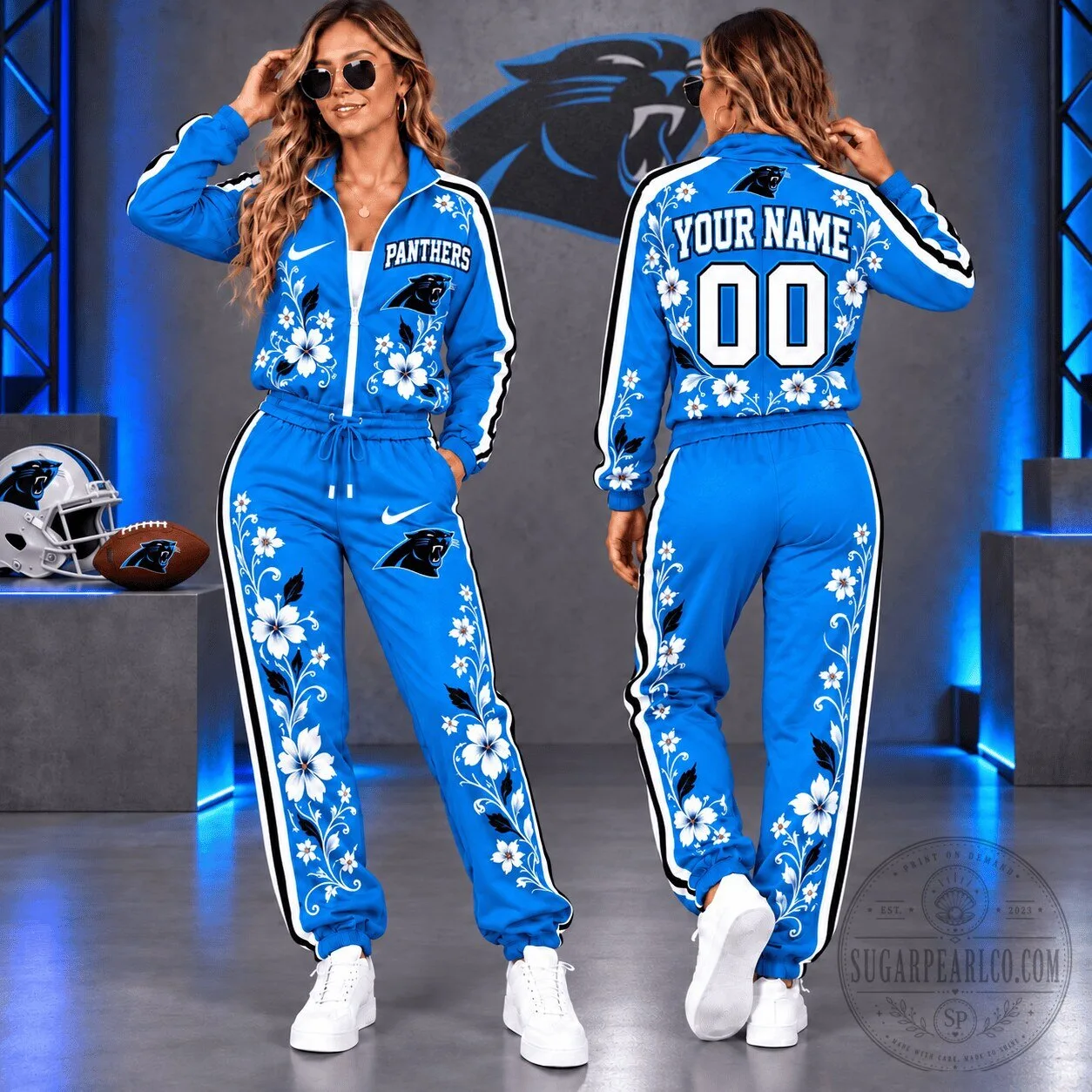 Carolina Panthers Floral Tracksuit Set for Women