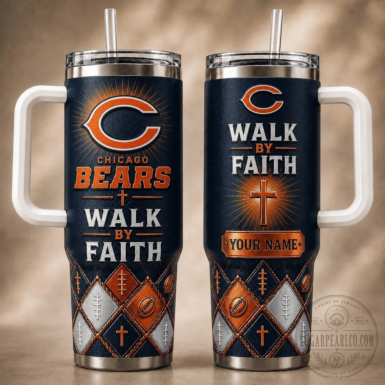 Chicago Bears Football Walk By Faith Insulated Stainless Steel Tumbler