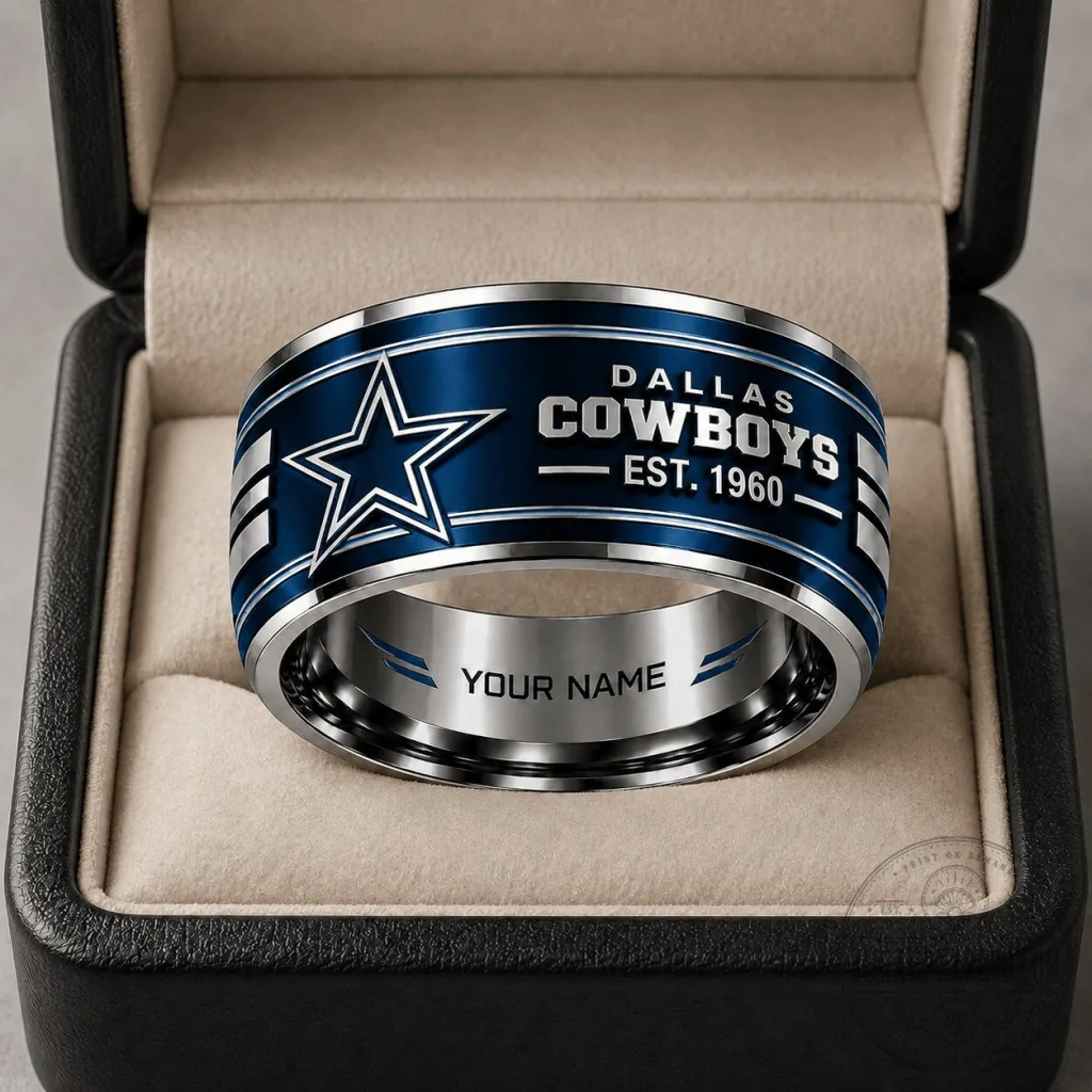Dallas Cowboys Personalized Blue Silver Tungsten Ring Dallas Cowboys Personalized Blue Silver Tungsten Ring