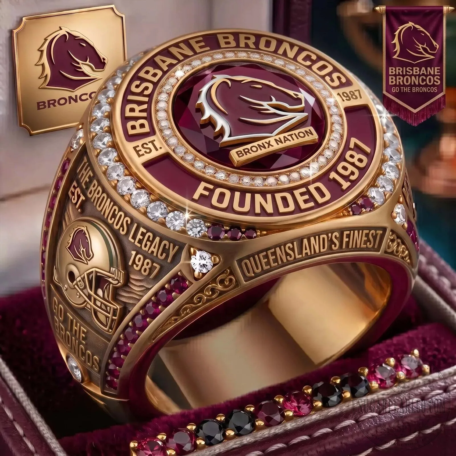 Brisbane Broncos Rugby League Football Team Championship Ring