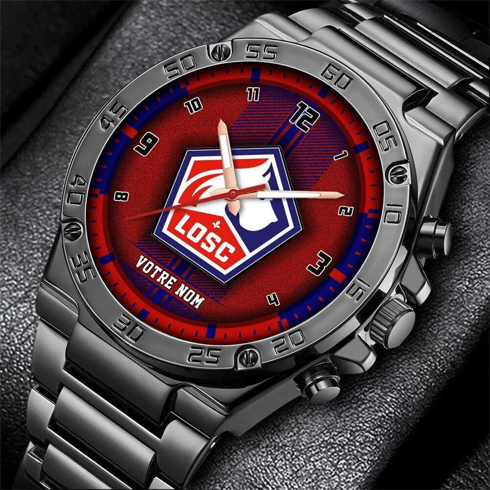 LOSC Lille Football Club Team Logo Custom Name Stainless Steel Watch
