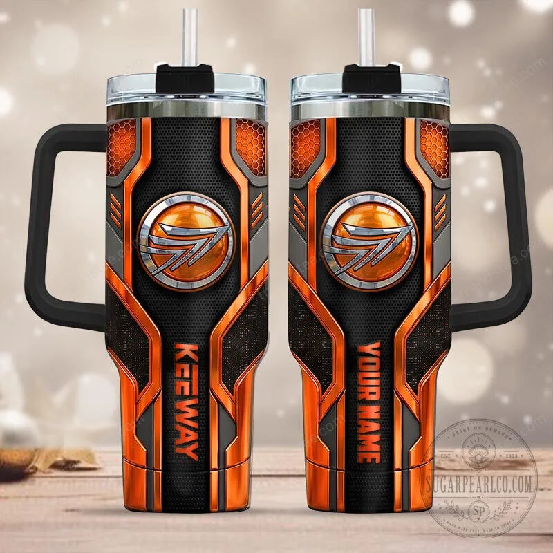 Keeway Motorcycle Logo Orange and Black Design Stainless Steel Tumbler