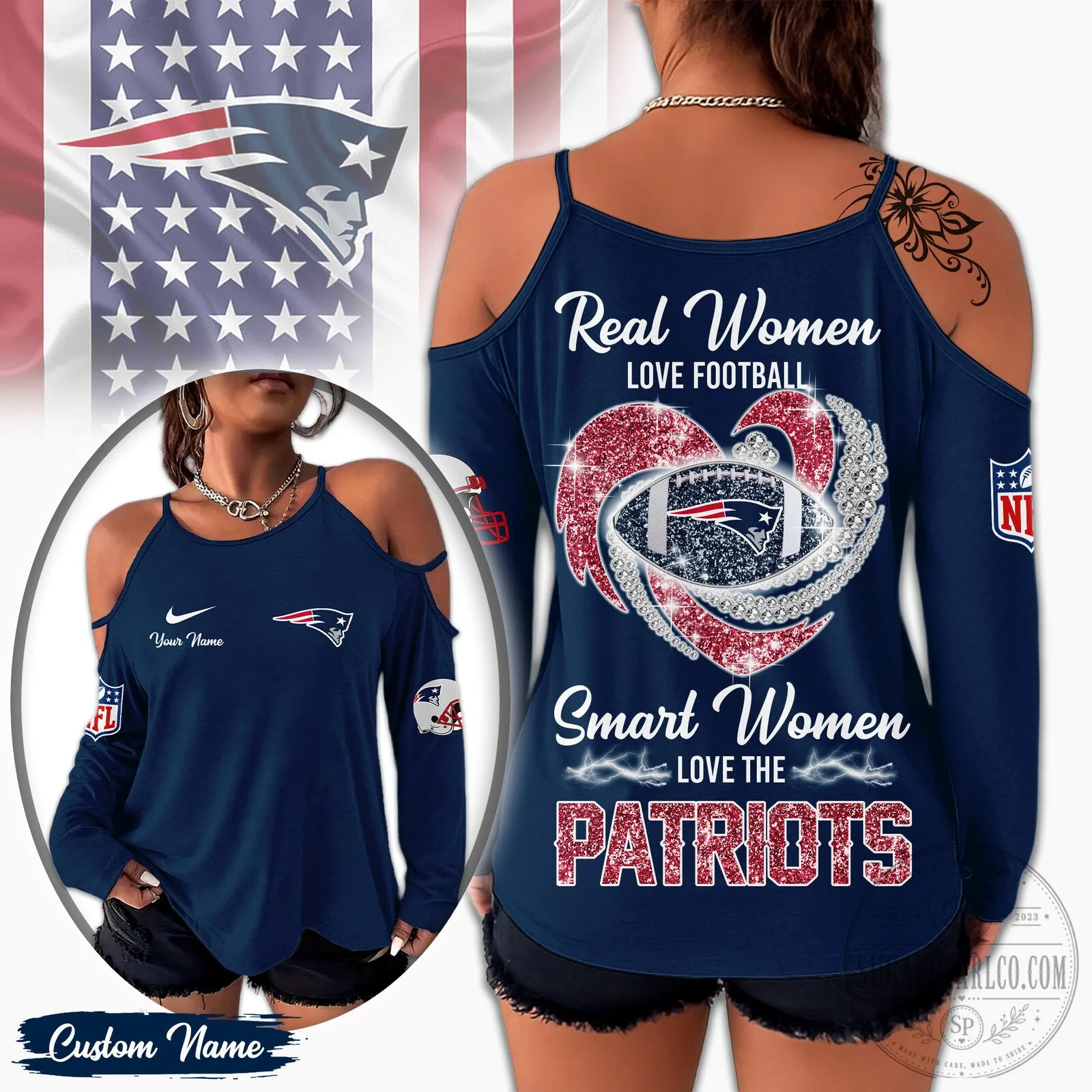 New England Patriots Football Real Women Love Cold Shoulder Long Sleeve T-Shirt