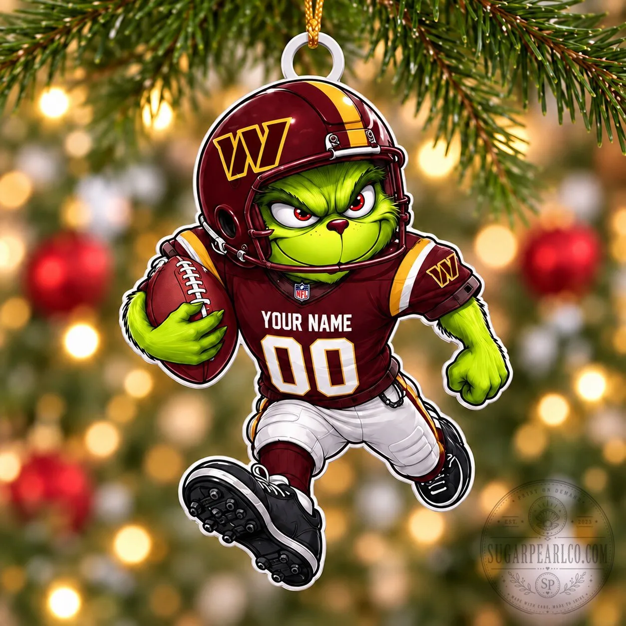 Washington Commanders Grinch Football Player Custom Name Christmas Tree Ornament