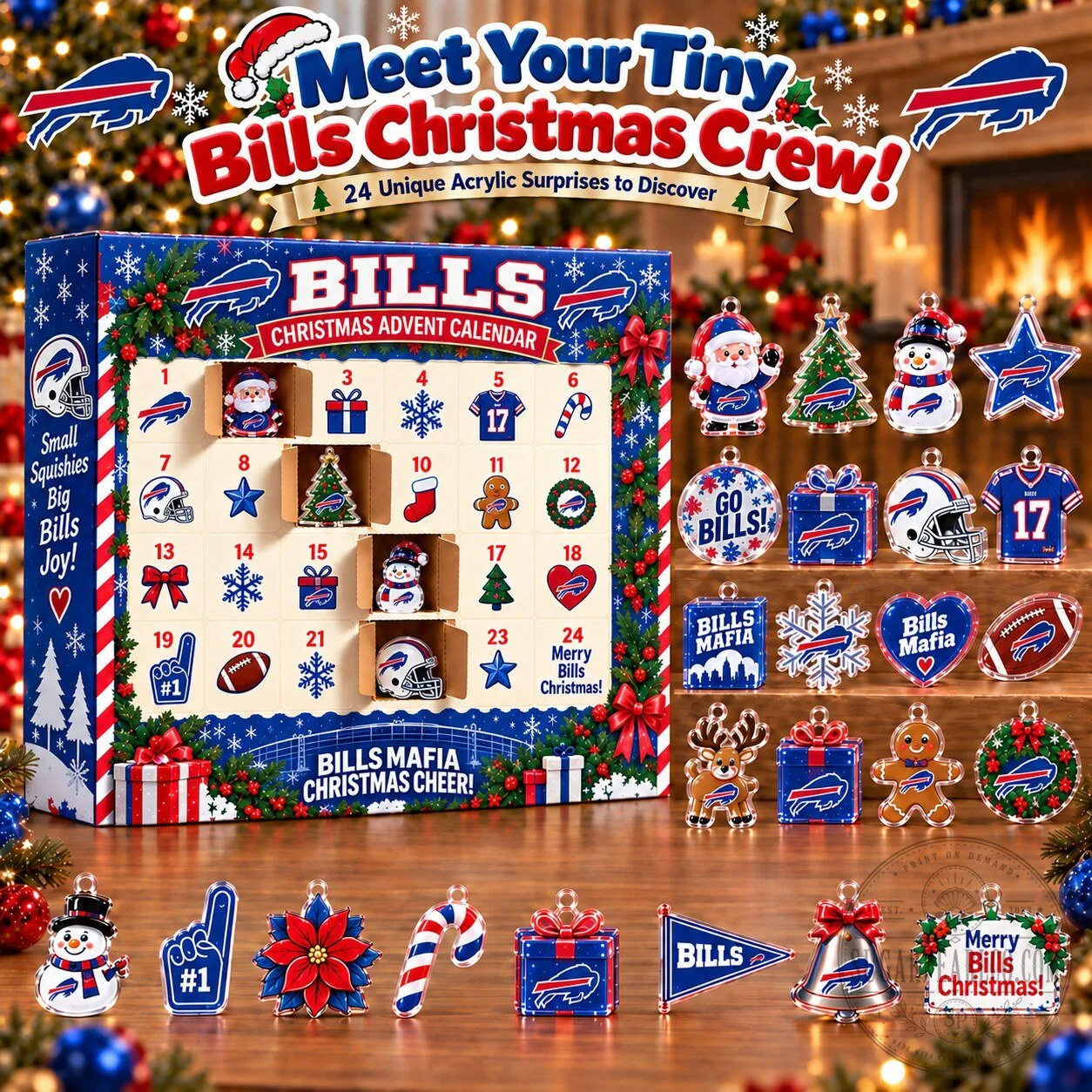 Buffalo Bills Christmas Advent Calendar with 24 Acrylic Ornaments
