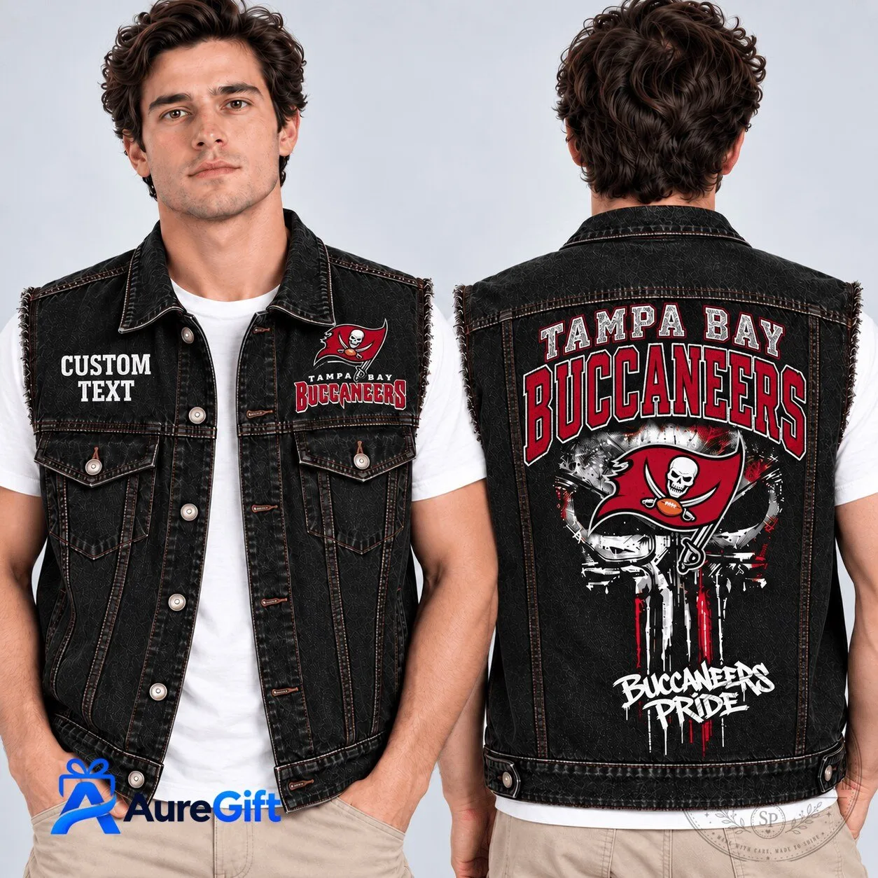 Tampa Bay Buccaneers National Football League Skull Personalized Denim Vest Jacket