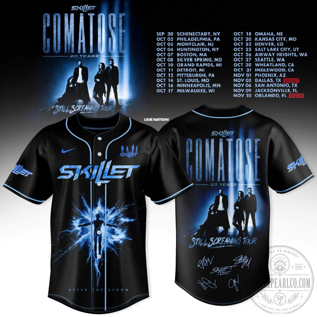 Baseball Jersey for Skillet's 2026 Comatose 20 Years Still Screaming Tour Baseball Jersey for Skillet's 2026 Comatose 20 Years Still Screaming Tour