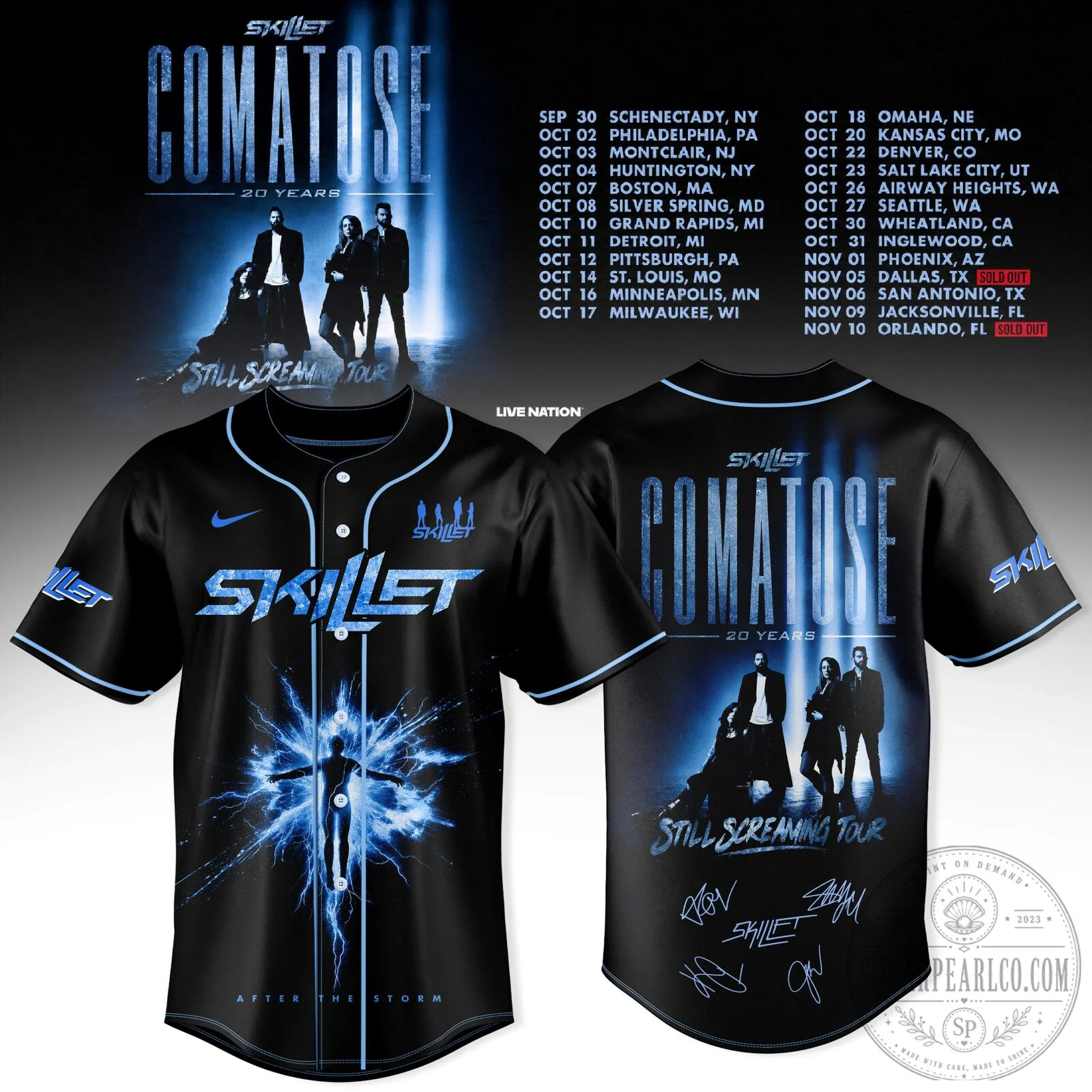 Baseball Jersey for Skillet's 2026 Comatose 20 Years Still Screaming Tour 5 Baseball Jersey for Skillet