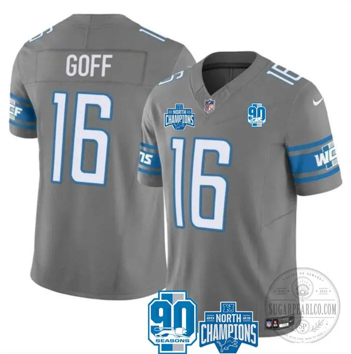 Jared Goff Detroit Lions 90th Anniversary NFC North Champions Football Jersey
