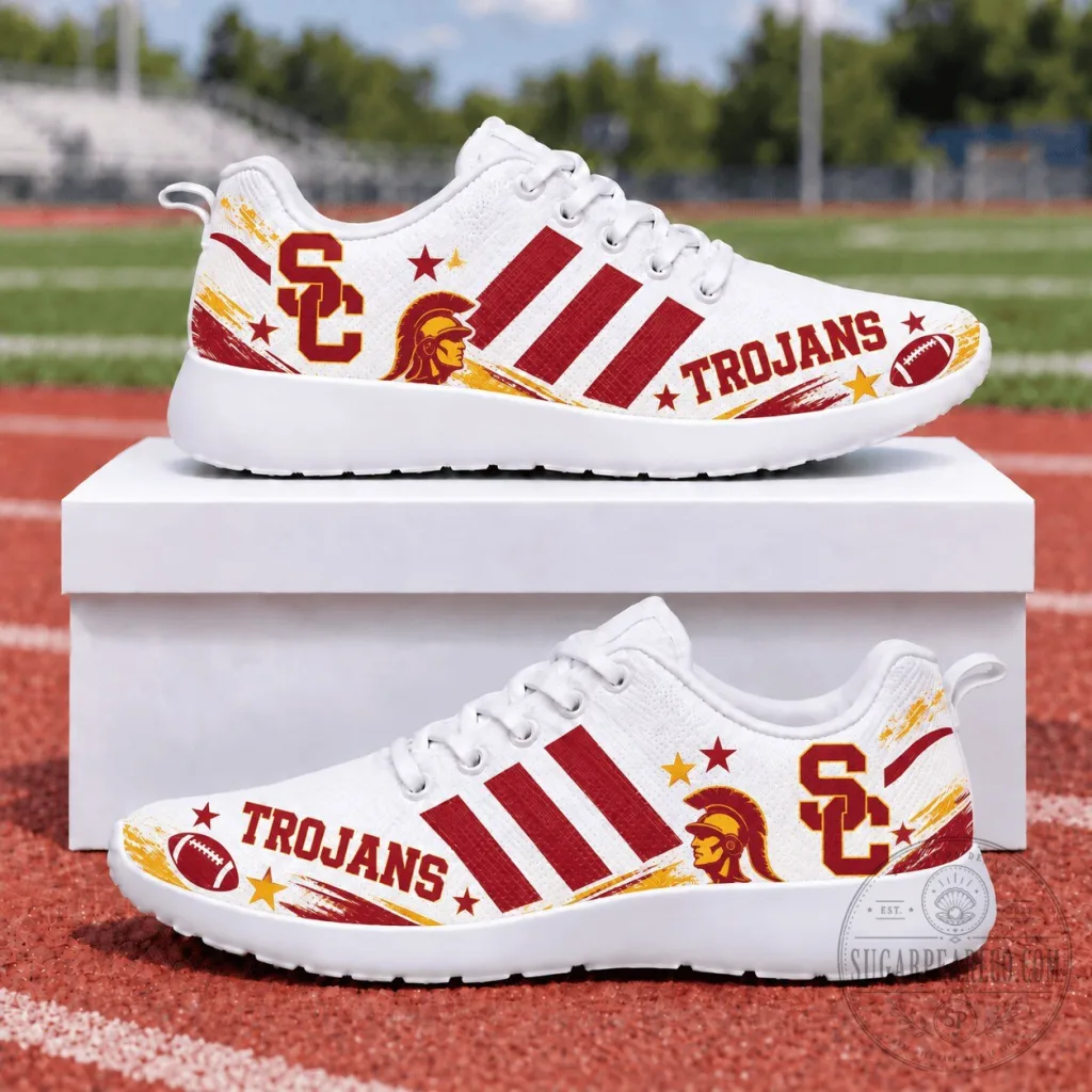 University of Southern California Trojans Team Logo White Casual Sneakers University of Southern California Trojans Team Logo White Casual Sneakers