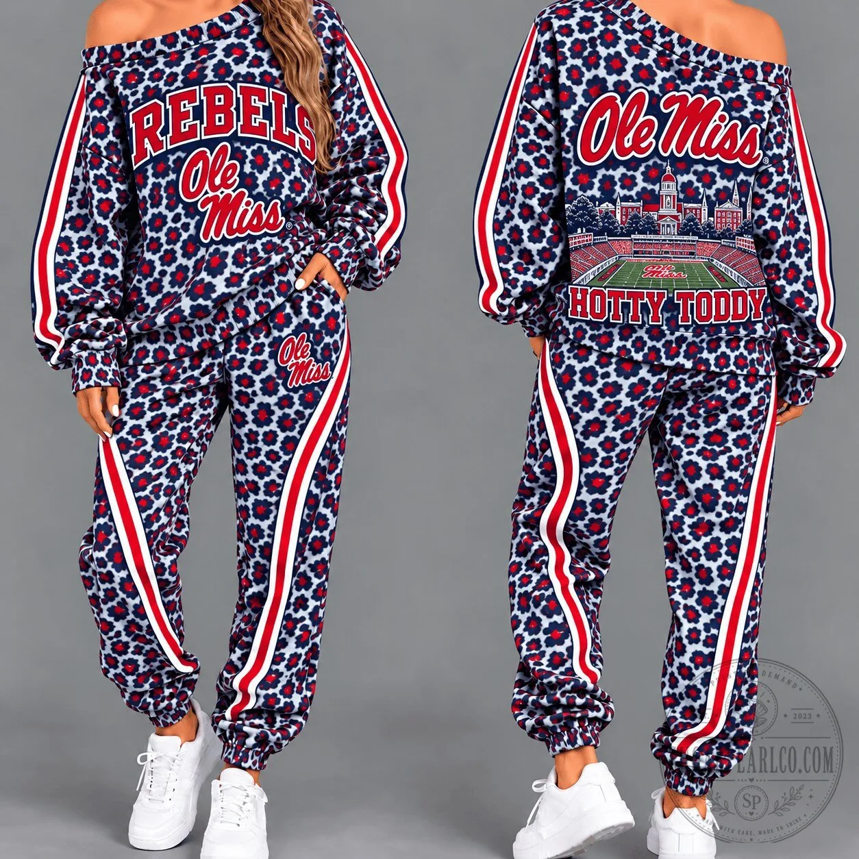 Ole Miss Rebels Women's Leopard Print Off Shoulder Tracksuit Set
