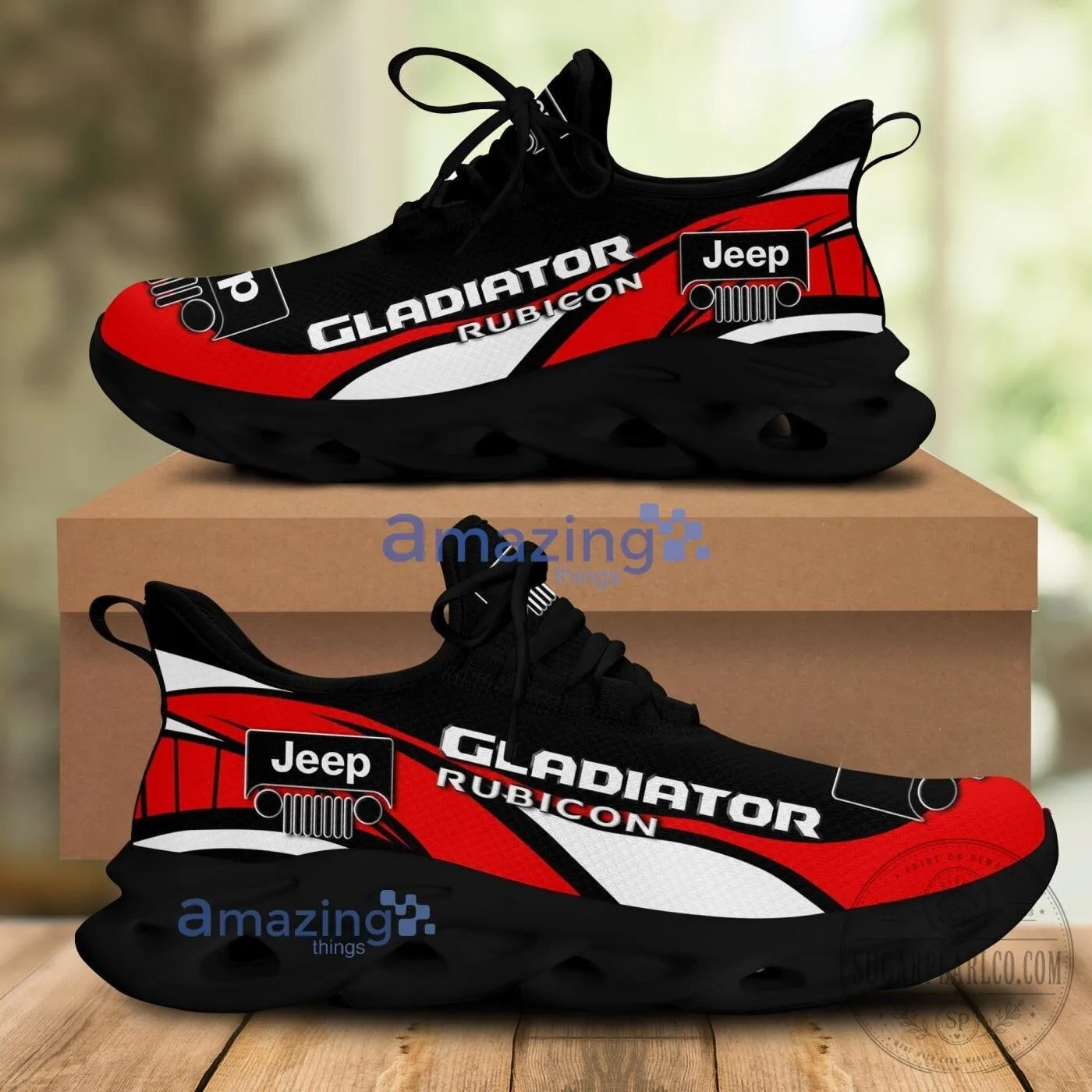 Jeep Gladiator Rubicon Black and Red Breathable Chunky Sneakers 9 Jeep Gladiator Rubicon Black and Red Breathable Chunky Sneakers