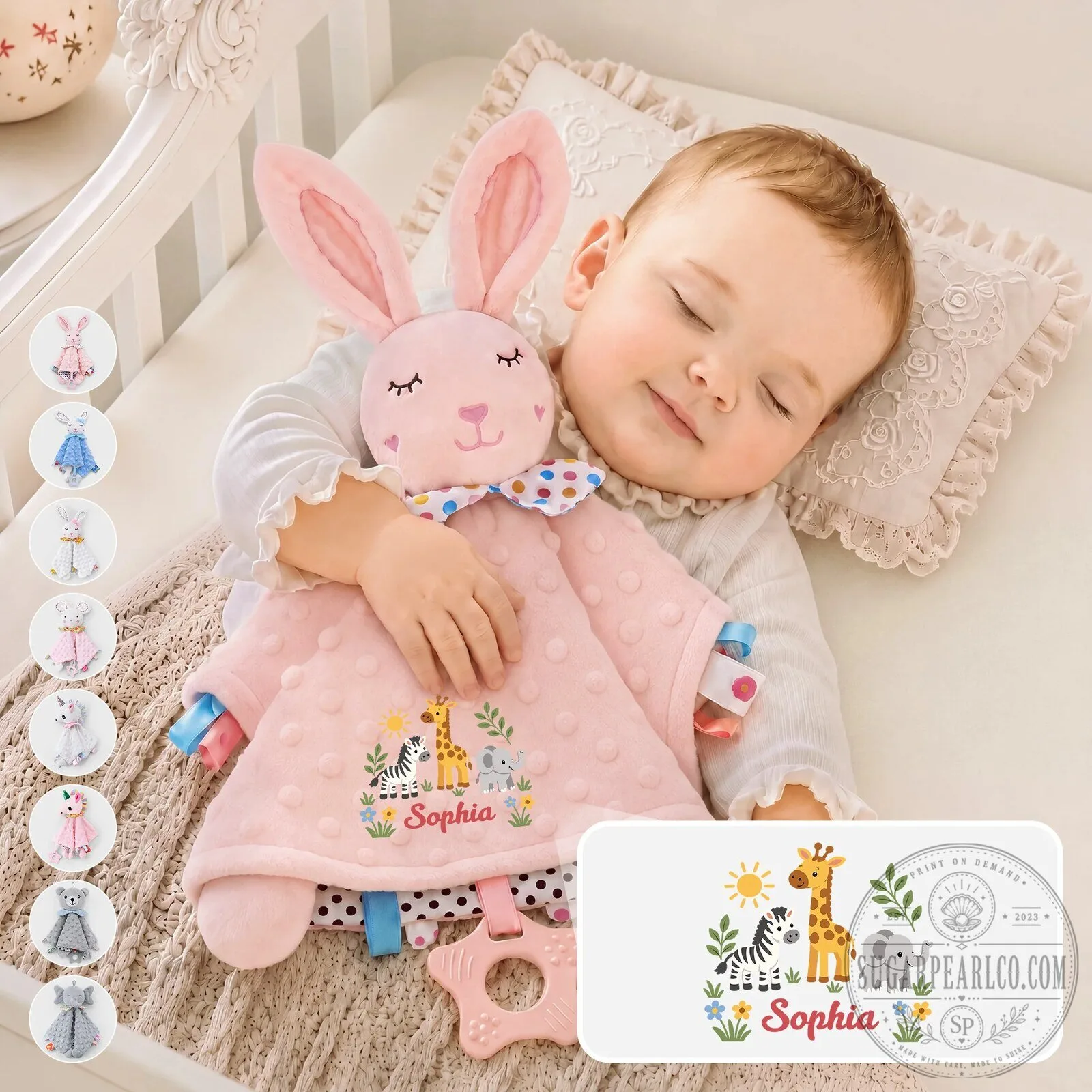 Personalized Baby Animal Security Blanket with Custom Name for Newborns
