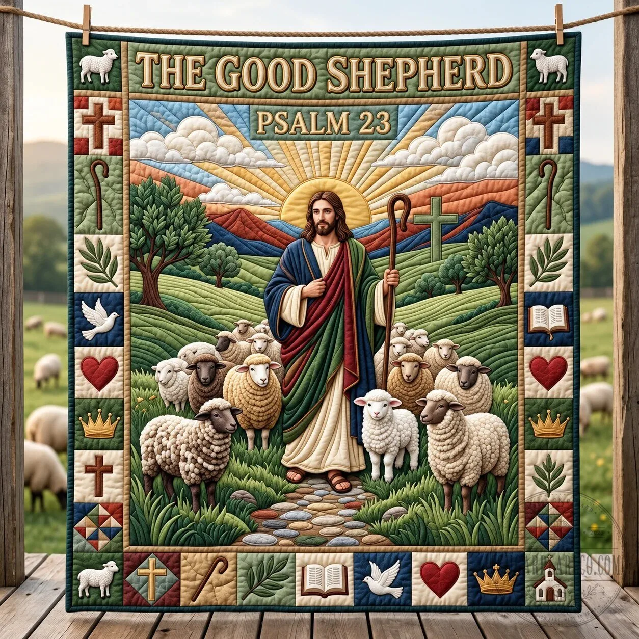 The Good Shepherd Psalm 23 Jesus Christ Religious Quilted Blanket