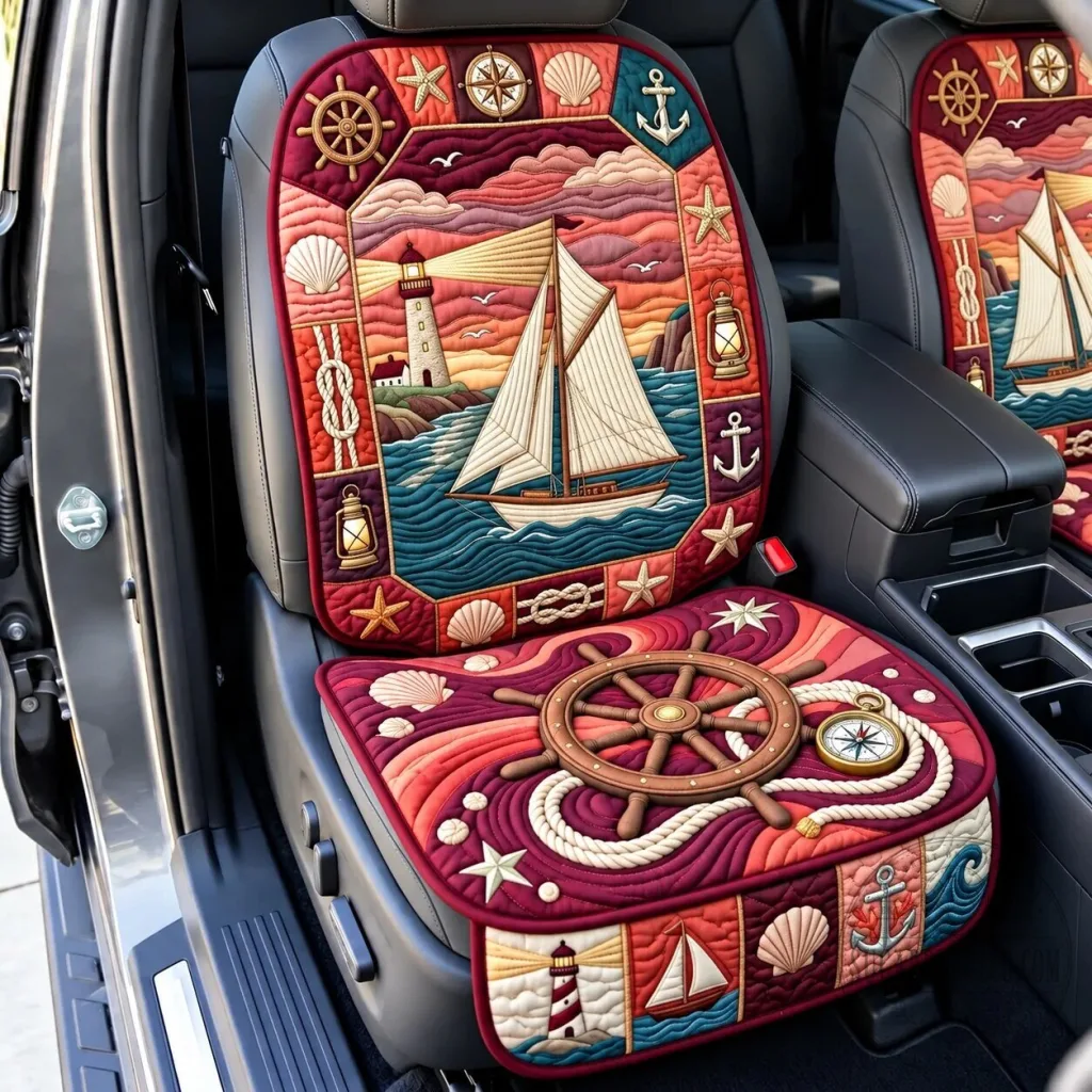 Nautical Lighthouse Sailboat Ocean Quilted Car Seat Cover Protector Nautical Lighthouse Sailboat Ocean Quilted Car Seat Cover Protector