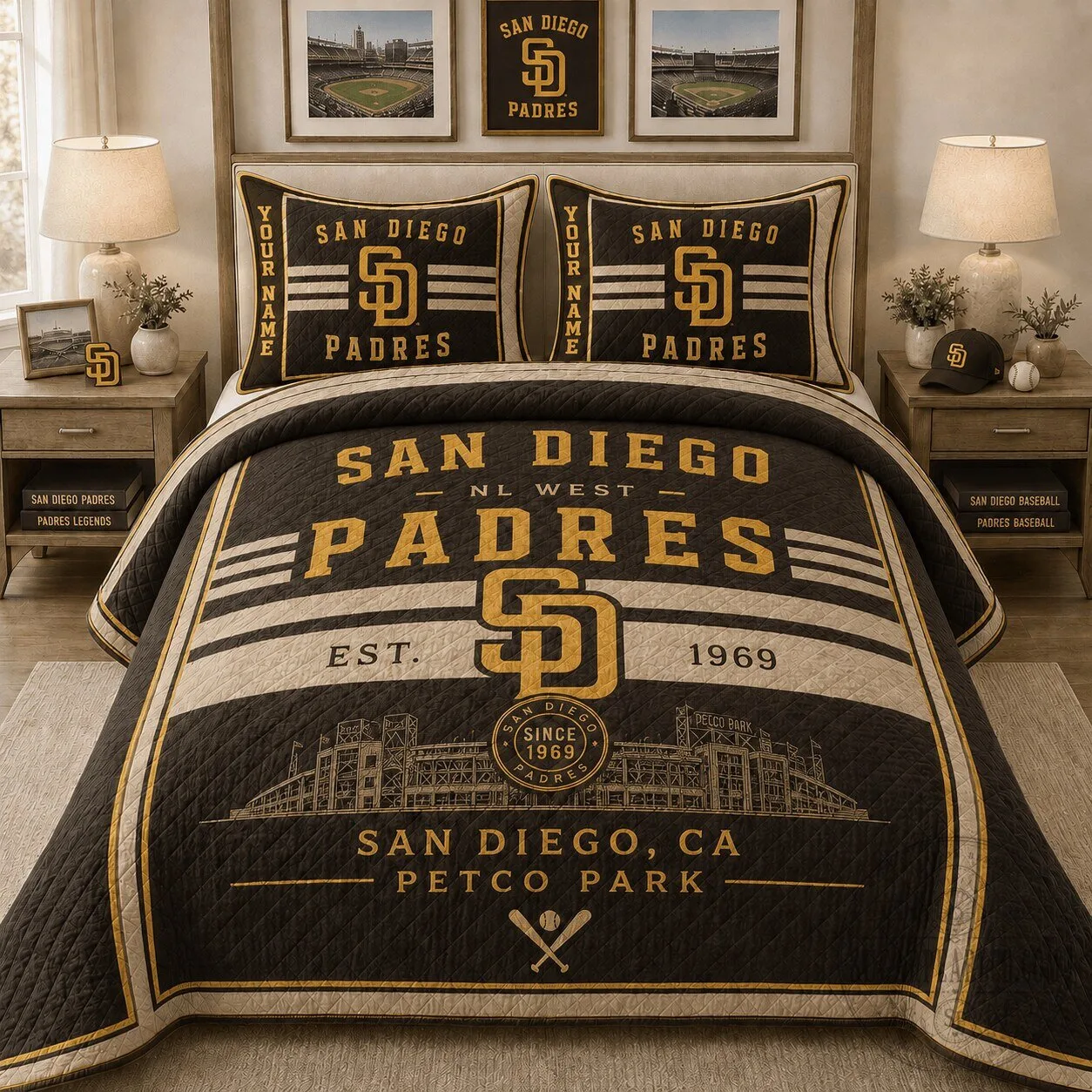 San Diego Padres Baseball Team Vintage Bedding Set with Pillowcases