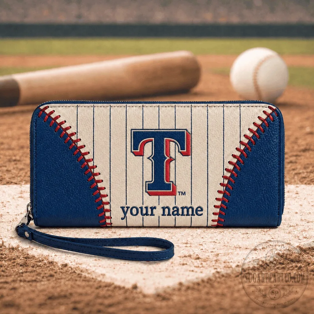 Texas Rangers Baseball Personalized Leather Zipper Wallet Texas Rangers Baseball Personalized Leather Zipper Wallet