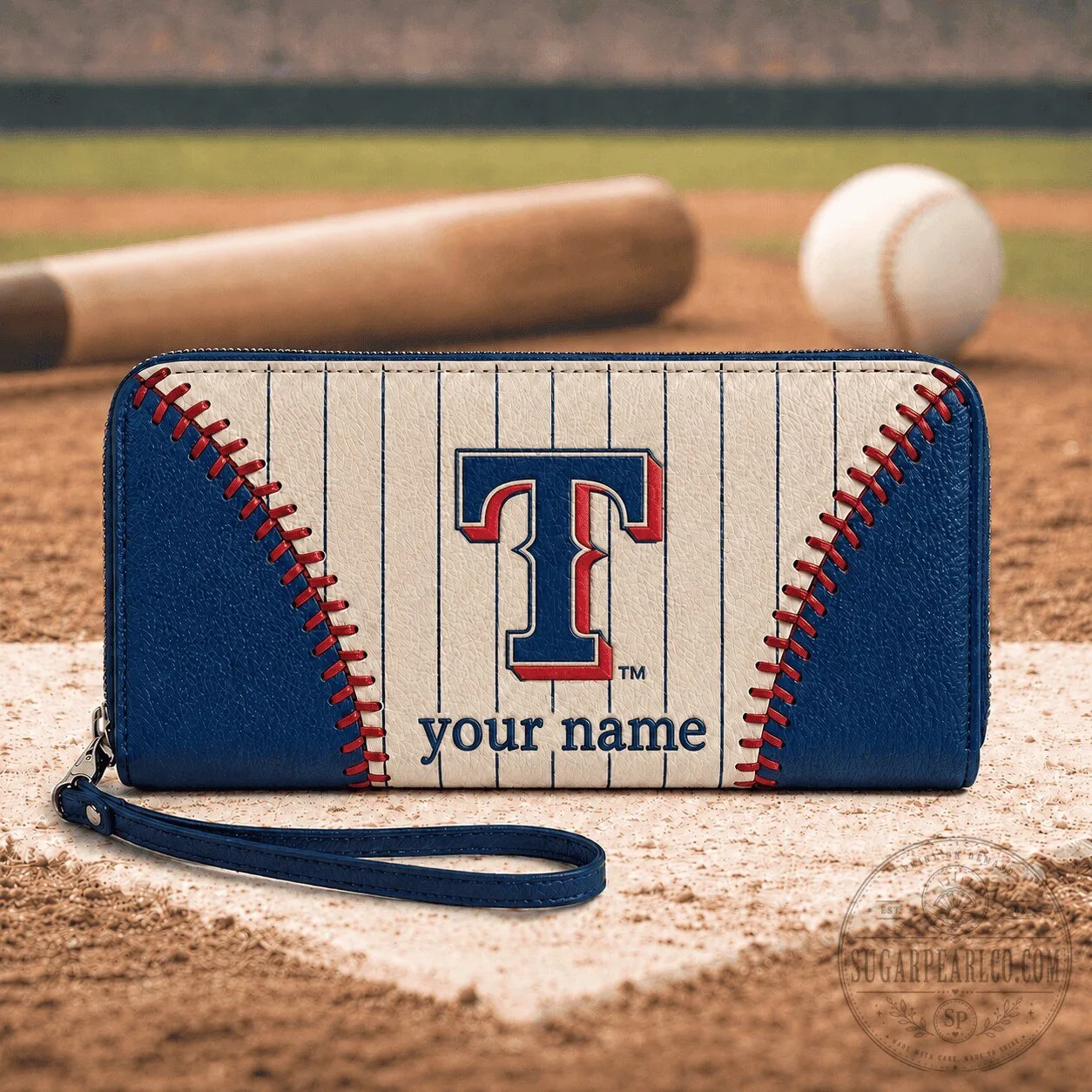 Texas Rangers Baseball Personalized Leather Zipper Wallet