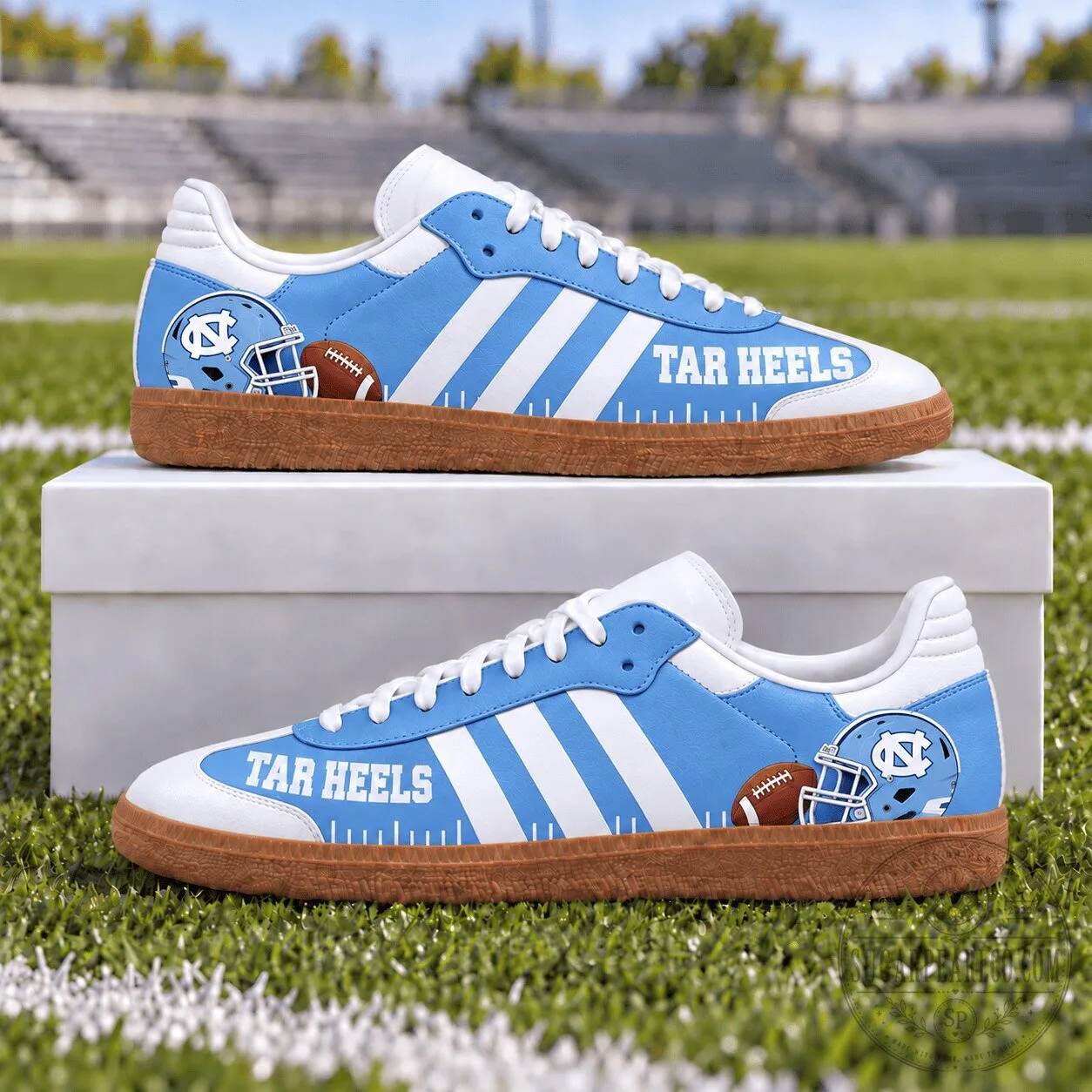 North Carolina Tar Heels Football Team Light Blue and White Striped Shoes 3 North Carolina Tar Heels Football Team Light Blue and White Striped Shoes