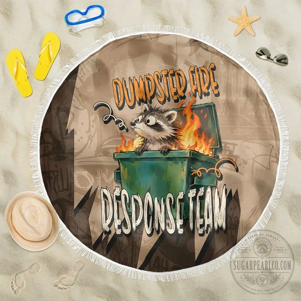 Dumpster Fire Response Team Raccoon Funny Cartoon Vintage Grunge Beach Blanket