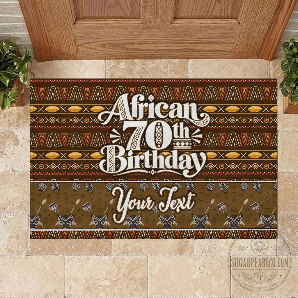 Personalized African 70th Birthday Tribal Pattern Mudcloth Heritage Art Doormat