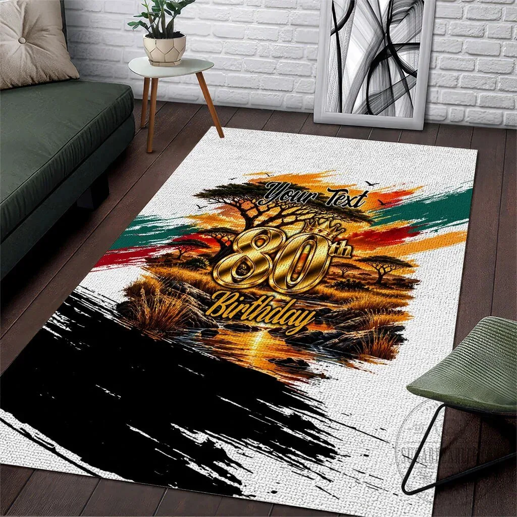 Personalized 80th Birthday African Safari Sunset Savanna Landscape Area Rug 1 Personalized 80th Birthday African Safari Sunset Savanna Landscape Area Rug