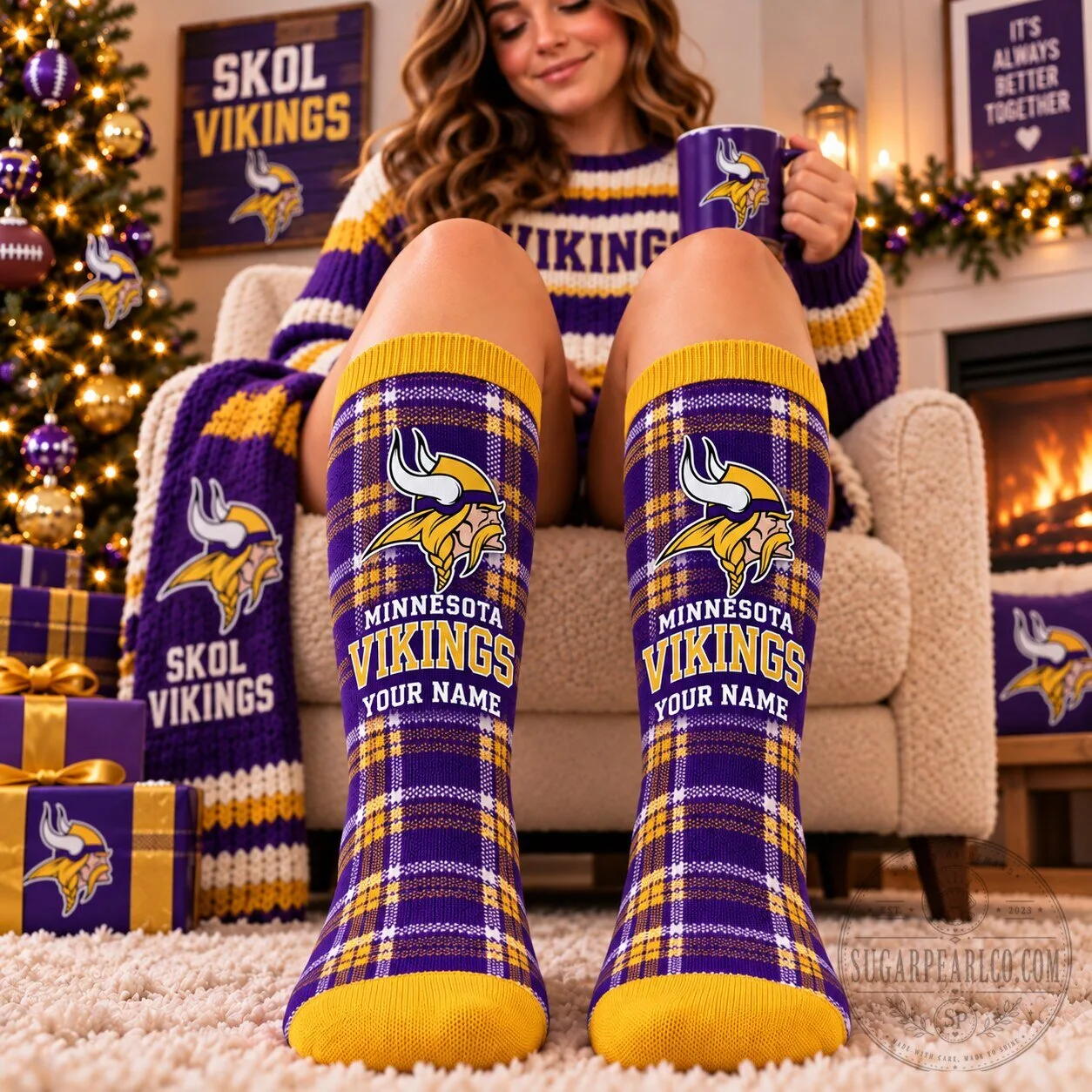 Minnesota Vikings Plaid Custom Name Football Team Socks
