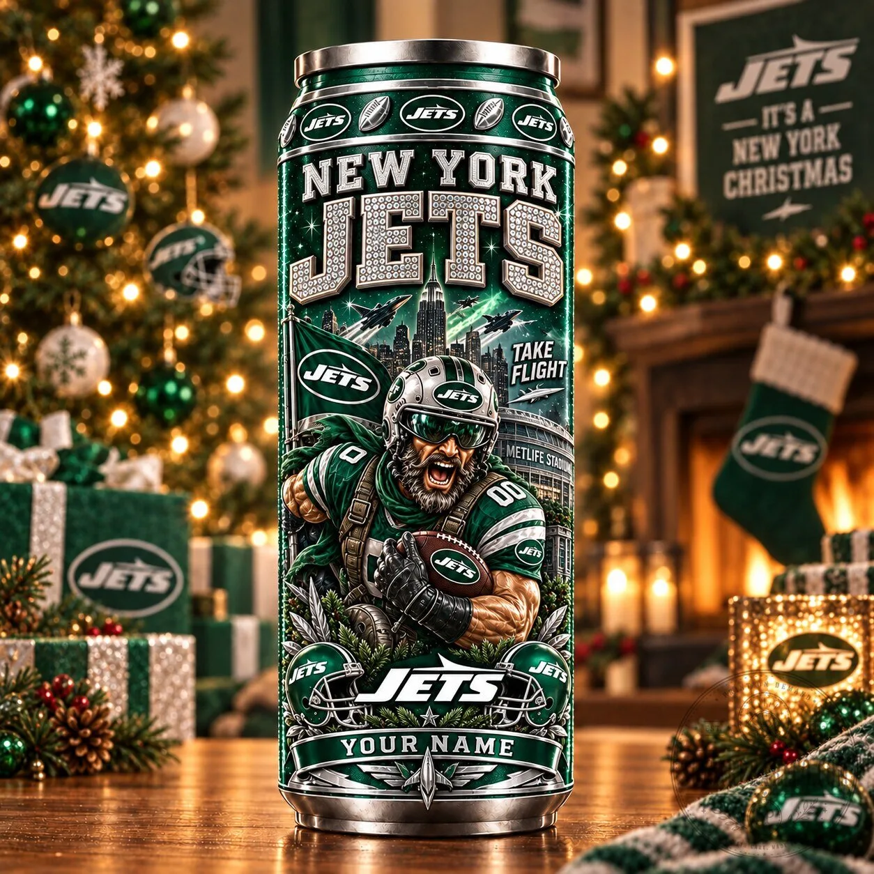 New York Jets National Football League Christmas Personalized Can Tumbler