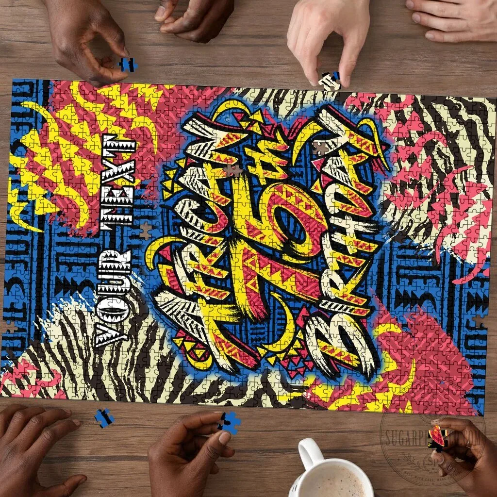 Personalized African 75th Birthday Tribal Striped Heritage Art Puzzle 6 Personalized African 75th Birthday Tribal Striped Heritage Art Puzzle