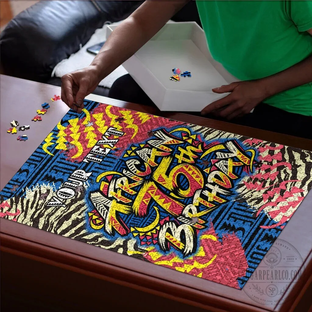 Personalized African 75th Birthday Tribal Striped Heritage Art Puzzle 7 Personalized African 75th Birthday Tribal Striped Heritage Art Puzzle