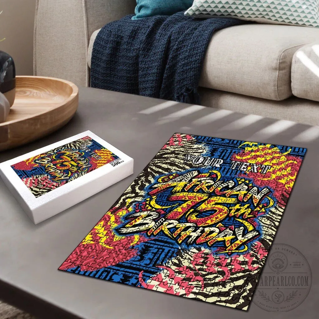 Personalized African 75th Birthday Tribal Striped Heritage Art Puzzle 8 Personalized African 75th Birthday Tribal Striped Heritage Art Puzzle