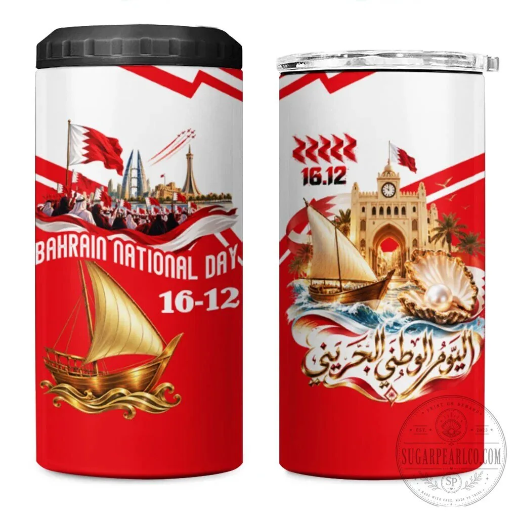 Bahrain National Day 16 December Flag Emblem Collage Can Cooler Tumbler